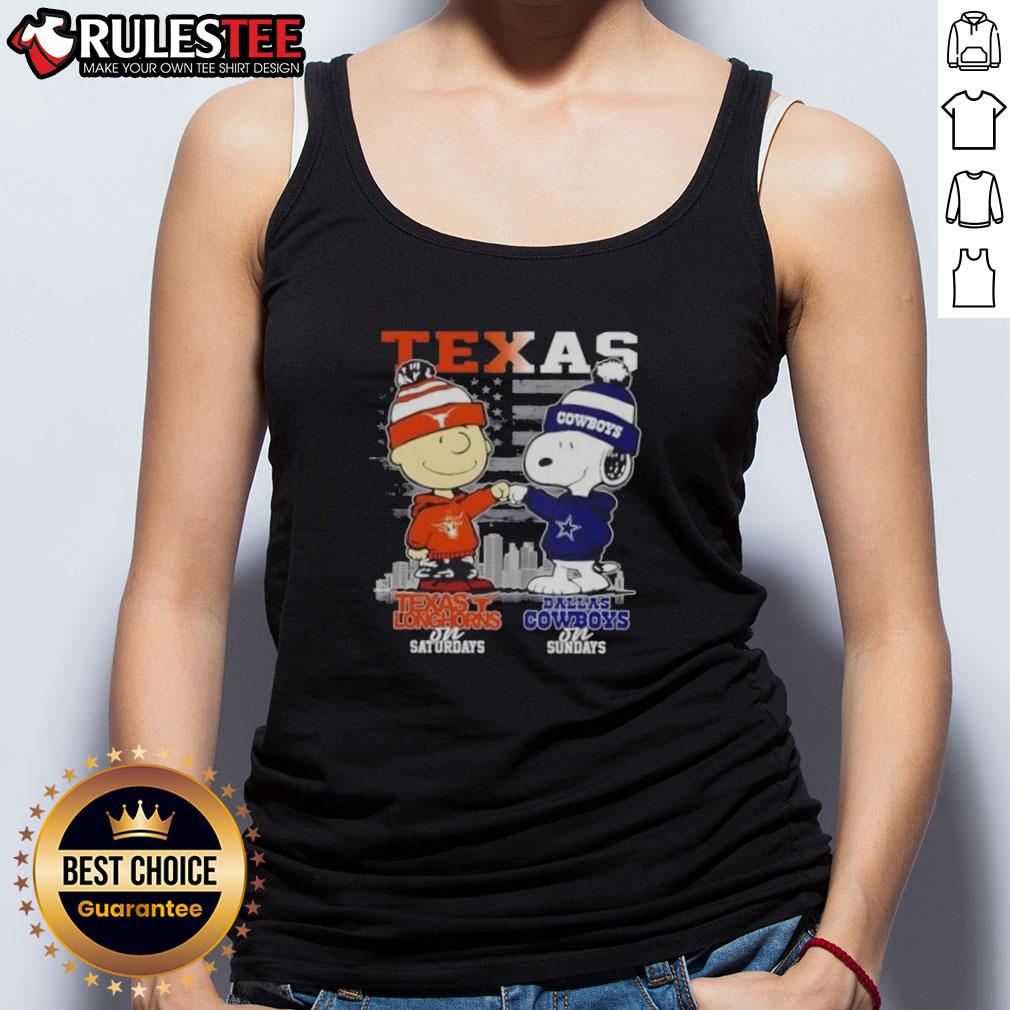 Happy Charlie Brown Texas Longhorns On Saturdays X Snoopy Dallas Cowboys On Sundays Skyline T-Shirt - Image 4