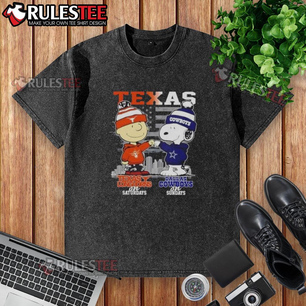 Happy Charlie Brown Texas Longhorns On Saturdays X Snoopy Dallas Cowboys On Sundays Skyline T-Shirt - Image 5