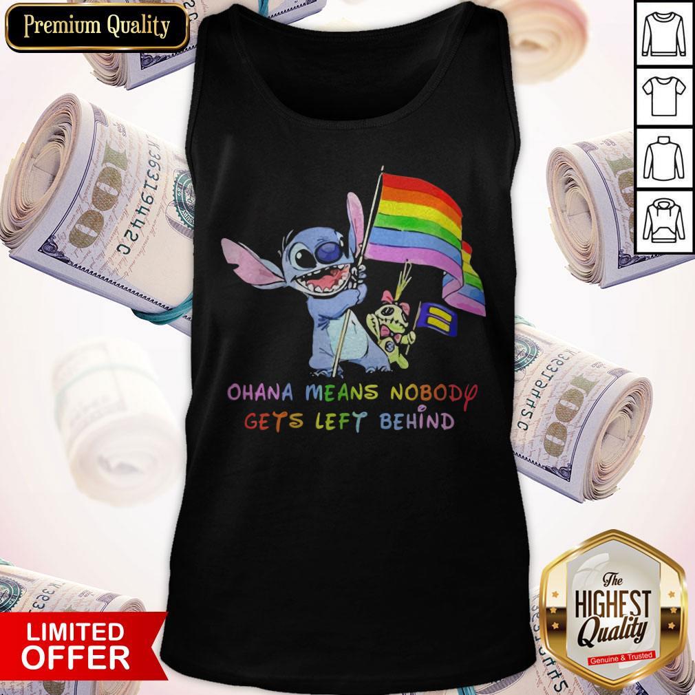 LGBT Stitch Ohana Means Nobody Gets Left Behind Flag Shirt - Image 4