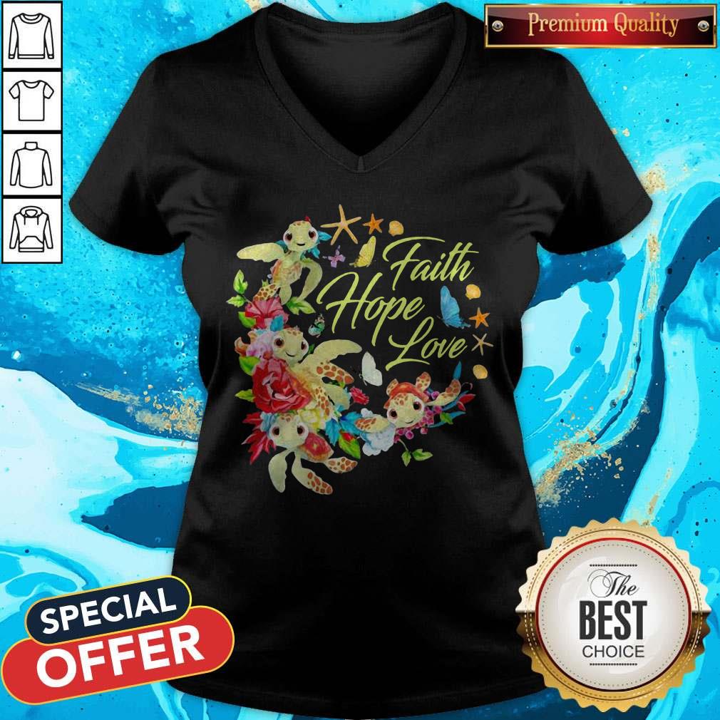 Funny Turtle Faith Hope Love Flowers Shirt - Image 3