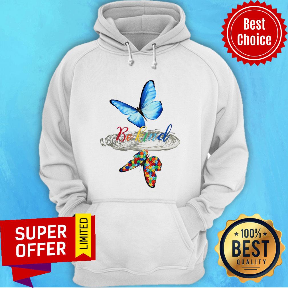 Nice Be Kind Butterfly Water Reflection Autism Shirt - Image 4