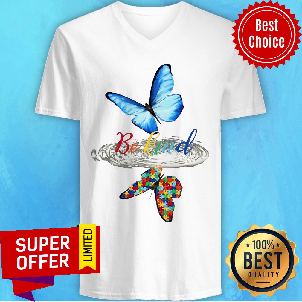 Nice Be Kind Butterfly Water Reflection Autism Shirt - Image 5