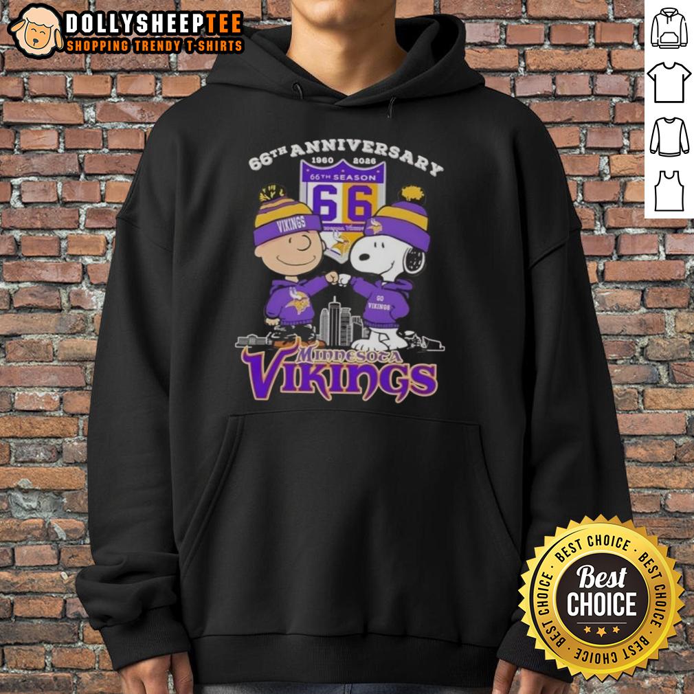Official Charlie Brown X Snoopy 66th Anniversary 1960 2026 Minnesota Vikings Skyline T-Shirt - Image 2