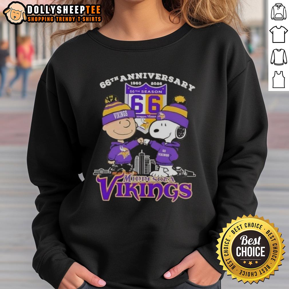 Official Charlie Brown X Snoopy 66th Anniversary 1960 2026 Minnesota Vikings Skyline T-Shirt - Image 5