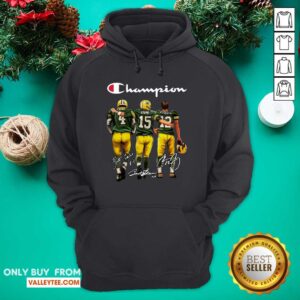 Alternative view of Lovely Green Bay Packers Favre Starr Rodgers 2021 Champion Signatures Shirt