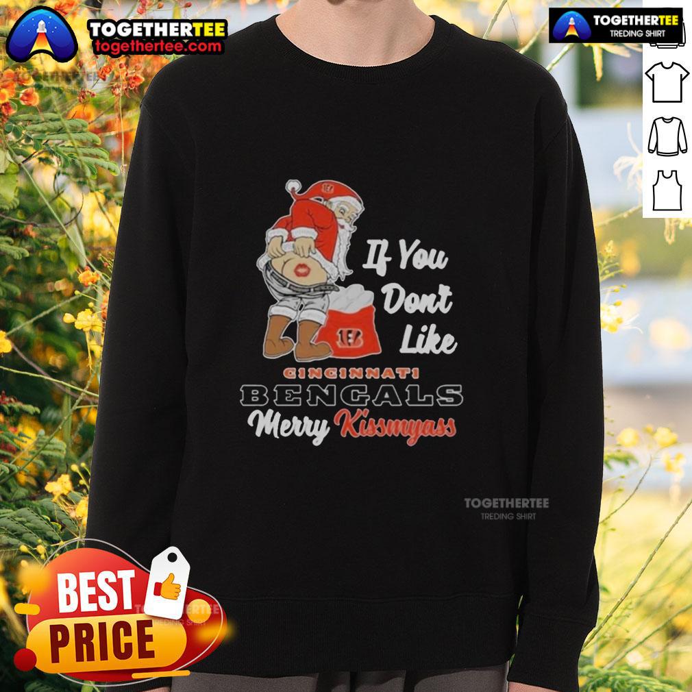 Top Santa Butt If You Don't Like Cincinnati Bengals Merry Kissmyass Christmas T-Shirt - Image 5