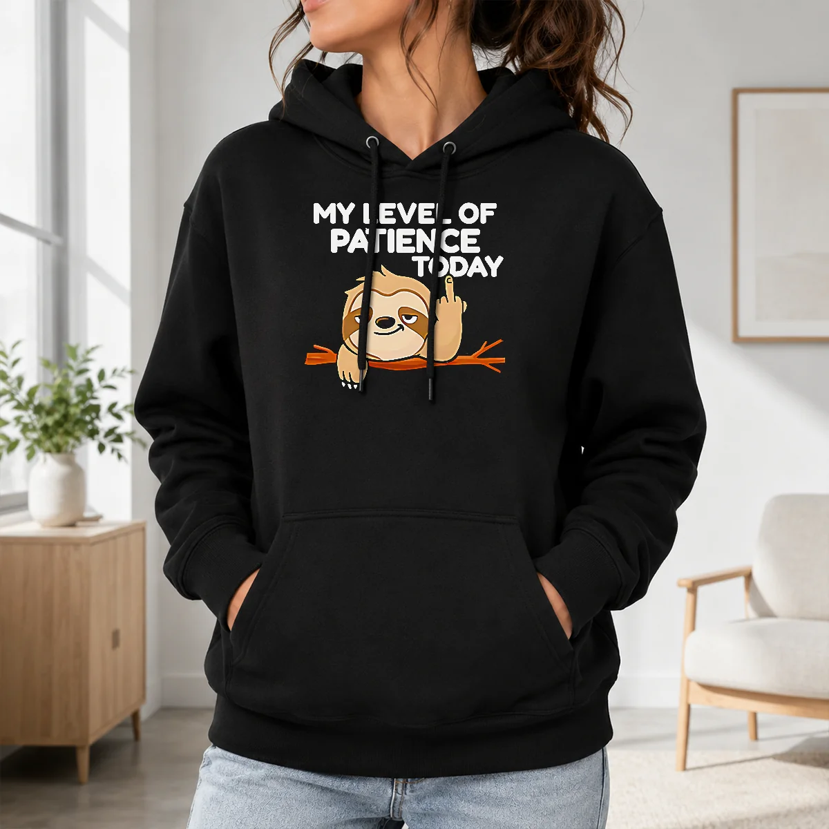 Funny Nice Sloth Middle Finger My Level Of Patience Today Cartoon Shirt - Image 5