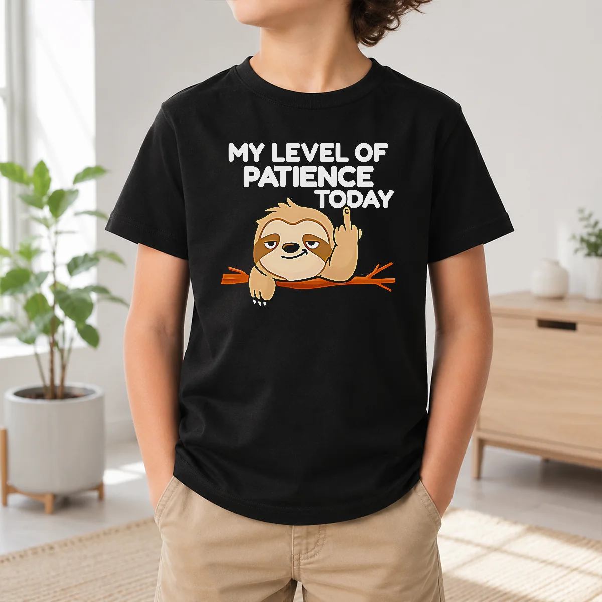 Funny Nice Sloth Middle Finger My Level Of Patience Today Cartoon Shirt - Image 7