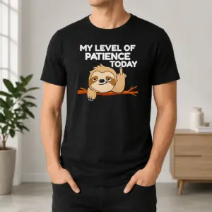 Funny Nice Sloth Middle Finger My Level Of Patience Today Cartoon Shirt