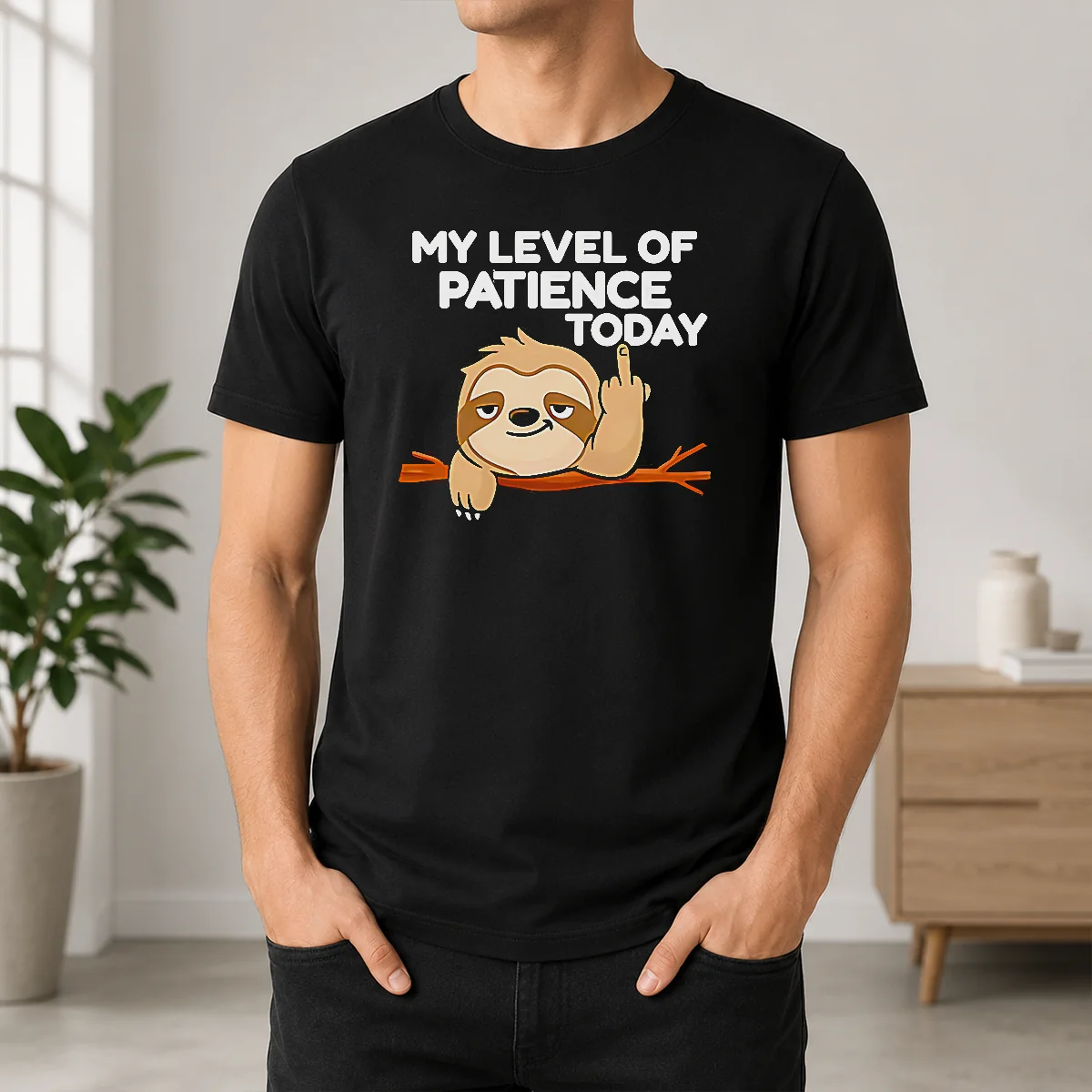 Funny Nice Sloth Middle Finger My Level Of Patience Today Cartoon Shirt
