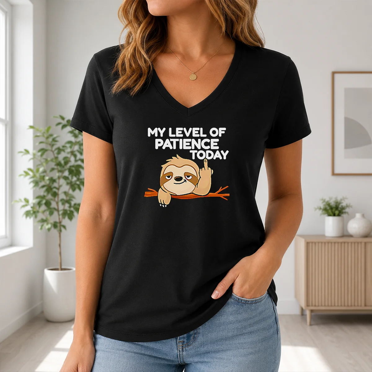 Funny Nice Sloth Middle Finger My Level Of Patience Today Cartoon Shirt - Image 2