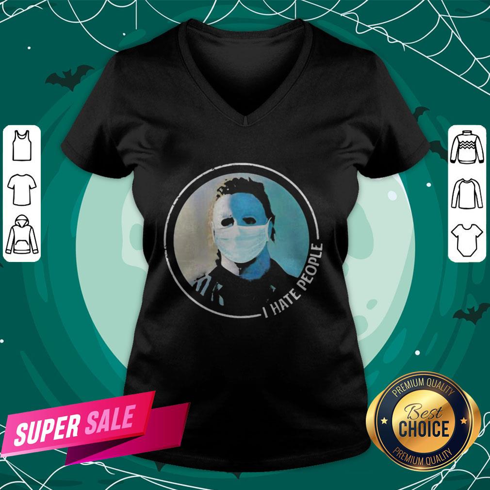 Halloween Michael Myers Mask I Hate People Shirt - Image 2