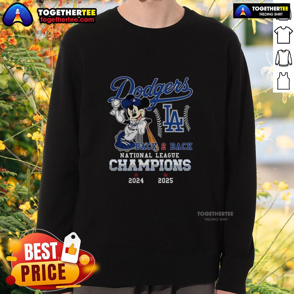 Nice Mickey Mouse X Los Angeles Dodgers National League Champions Back To Back 2024 2025 T-Shirt - Image 5