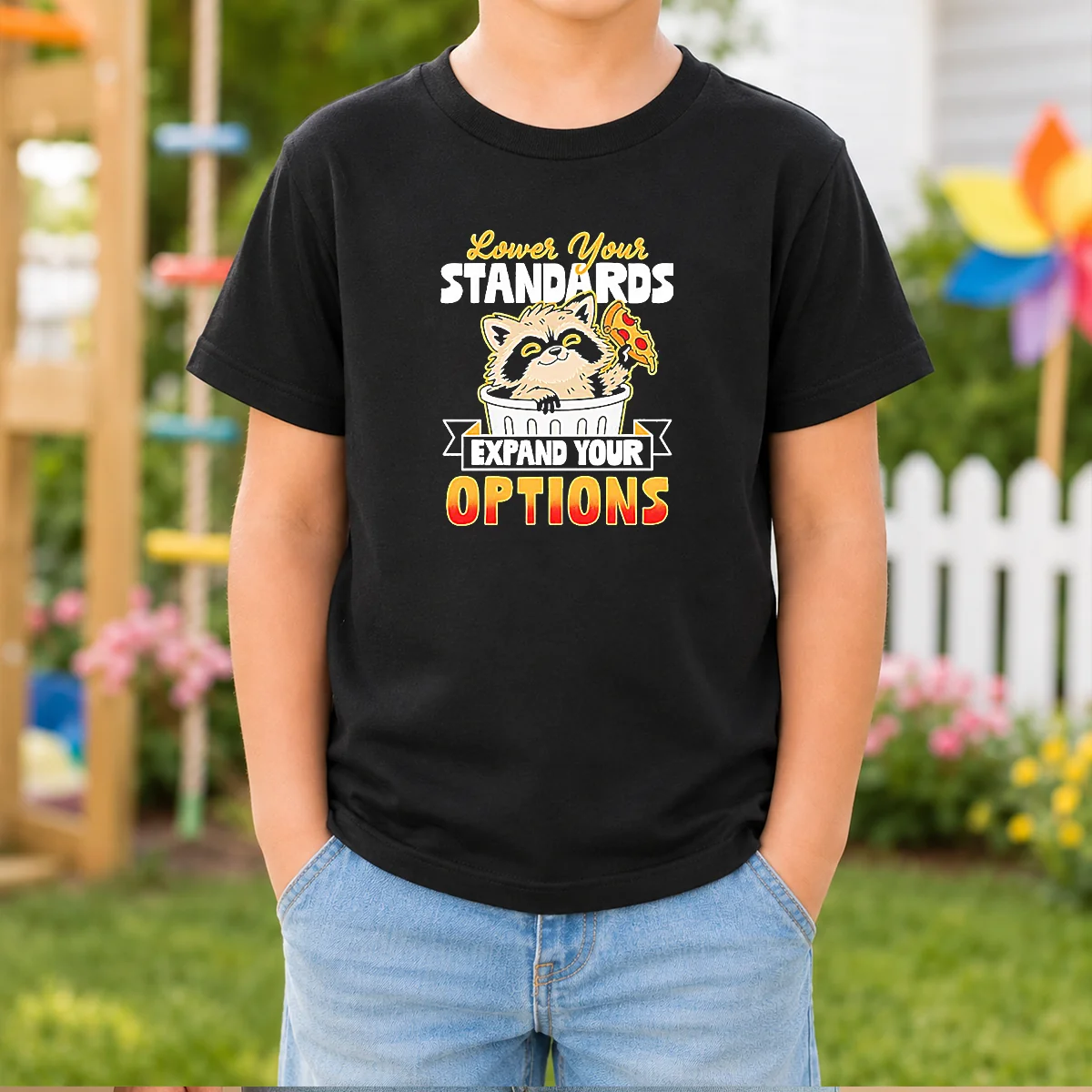 Pretty Raccoon Eating Pizza Lower Your Standards Expand Your Options Shirt - Image 9