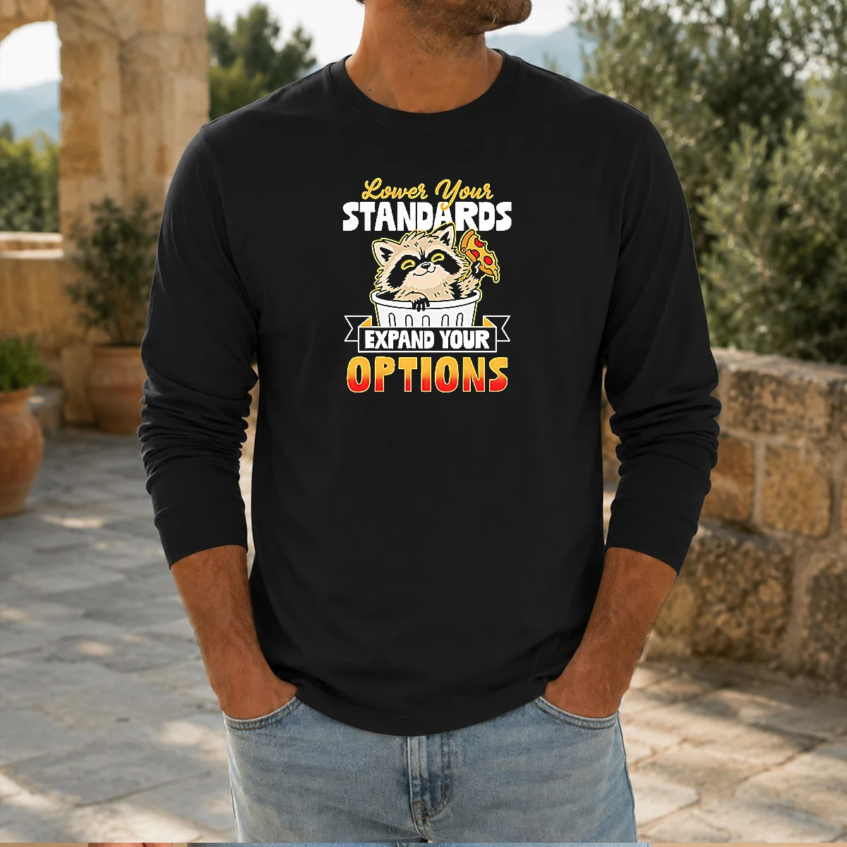 Pretty Raccoon Eating Pizza Lower Your Standards Expand Your Options Shirt - Image 5