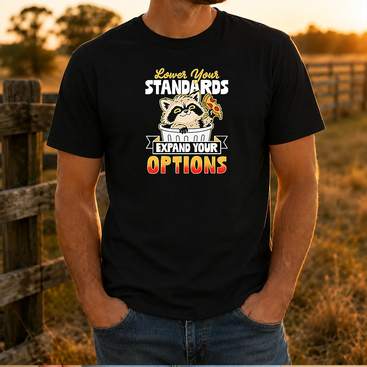 Pretty Raccoon Eating Pizza Lower Your Standards Expand Your Options Shirt