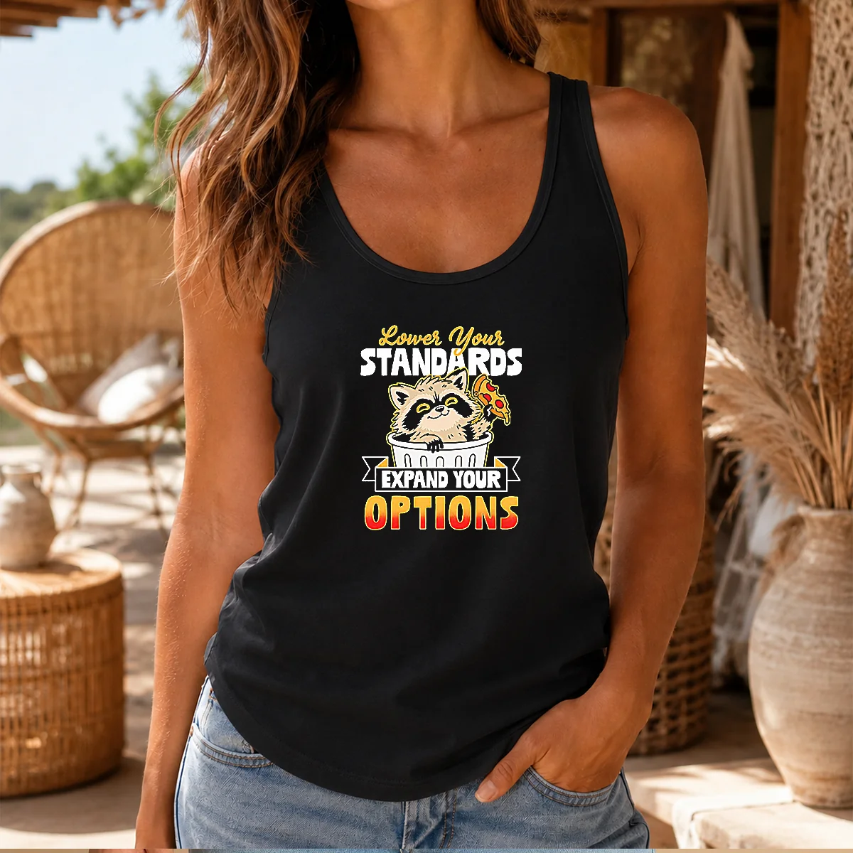 Pretty Raccoon Eating Pizza Lower Your Standards Expand Your Options Shirt - Image 3