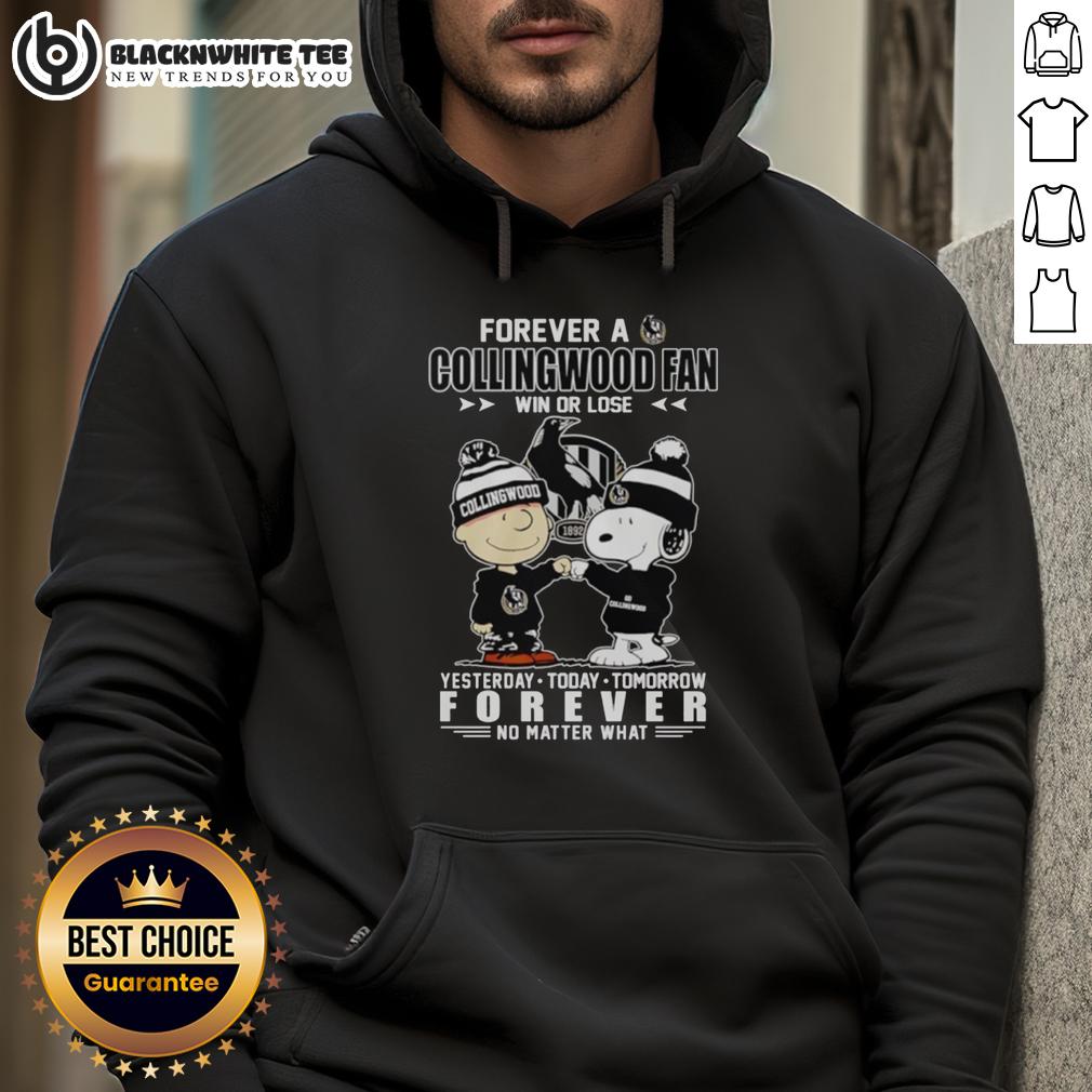 Official Snoopy And Charlie Brown Forever A Collingwood FC Fan Win Or Lose No Matter What T-Shirt - Image 2