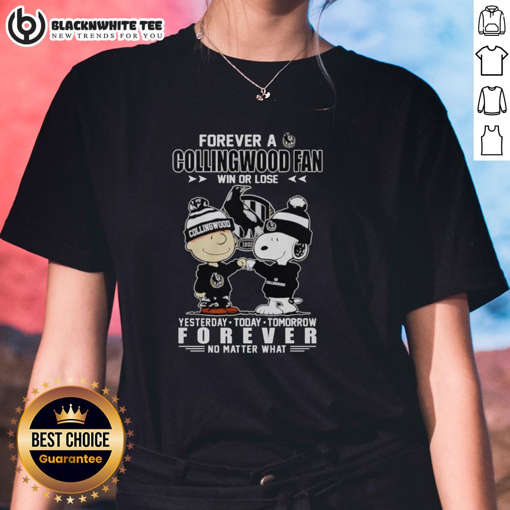 Official Snoopy And Charlie Brown Forever A Collingwood FC Fan Win Or Lose No Matter What T-Shirt - Image 3