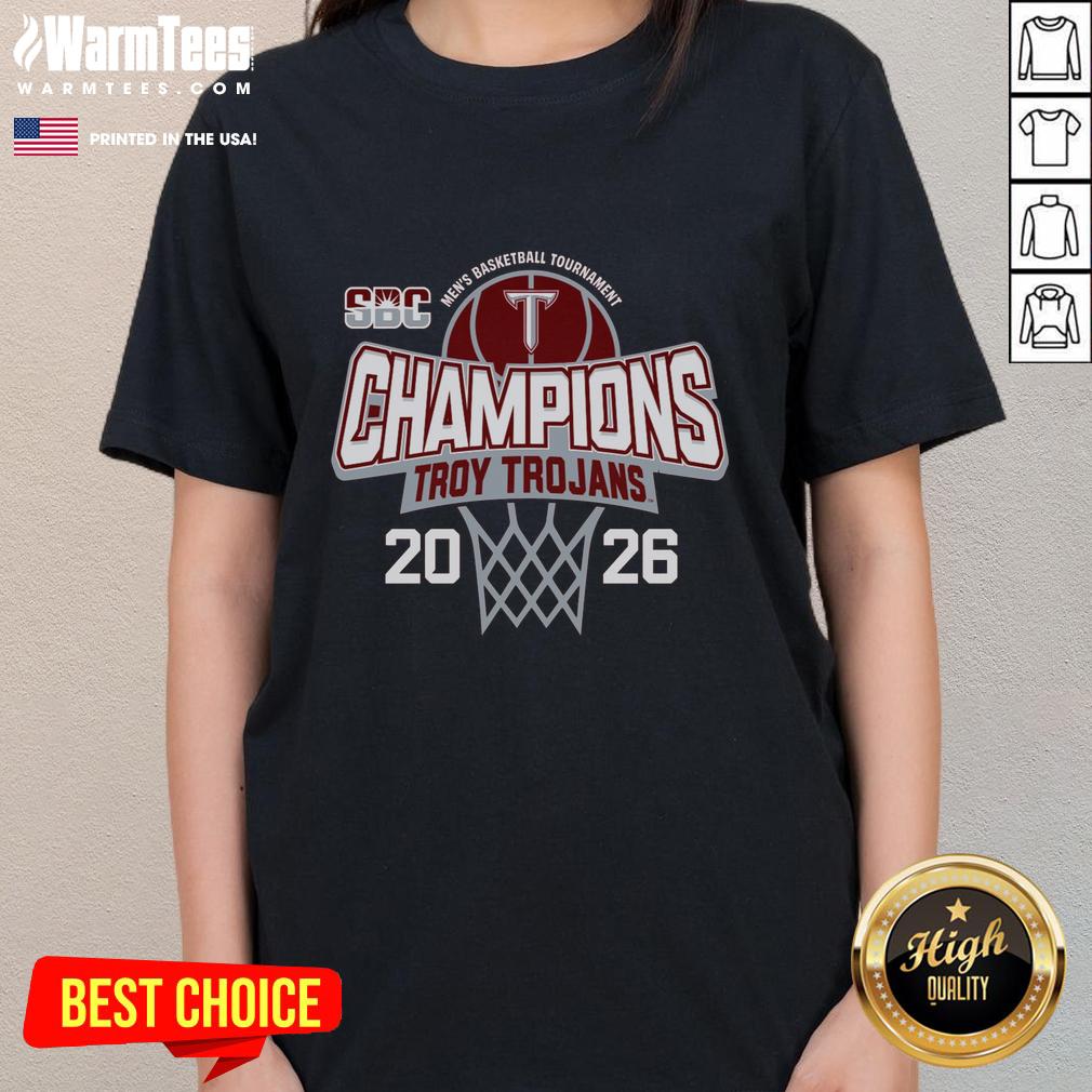 Premium Troy University Trojans Blue 84 2026 Sun Belt Men's Basketball Tournament Champions T-Shirt - Image 3