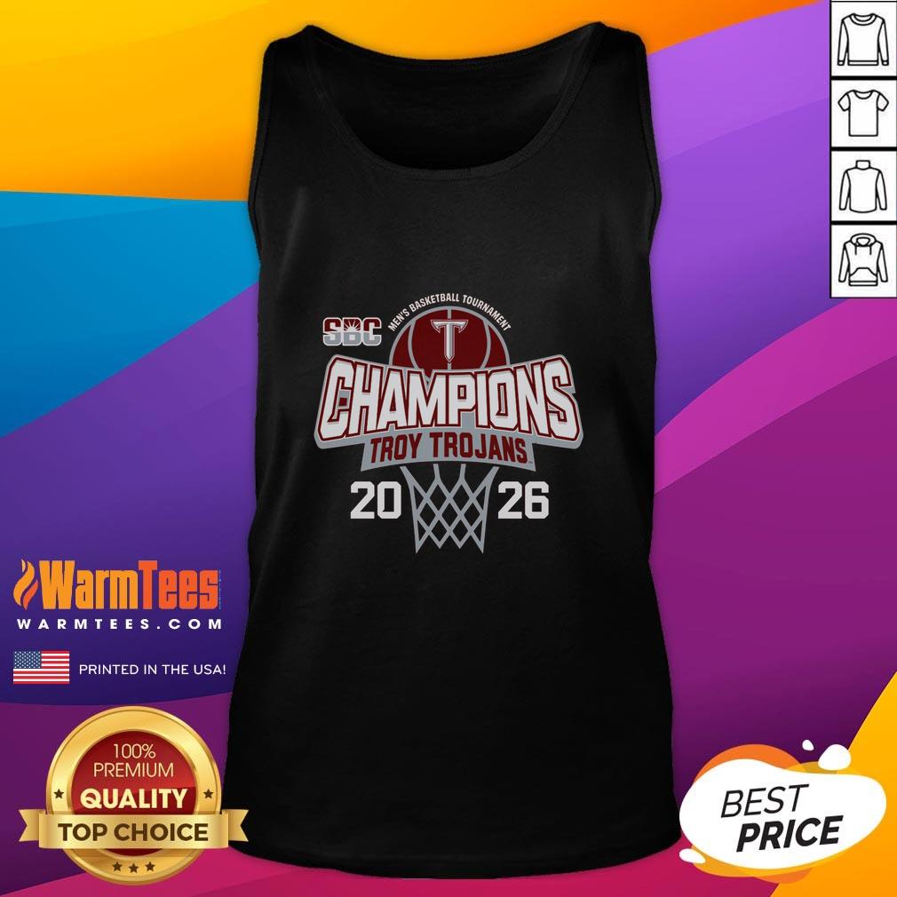 Premium Troy University Trojans Blue 84 2026 Sun Belt Men's Basketball Tournament Champions T-Shirt - Image 4
