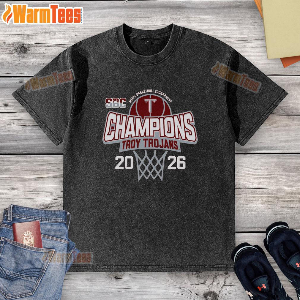 Premium Troy University Trojans Blue 84 2026 Sun Belt Men's Basketball Tournament Champions T-Shirt - Image 6