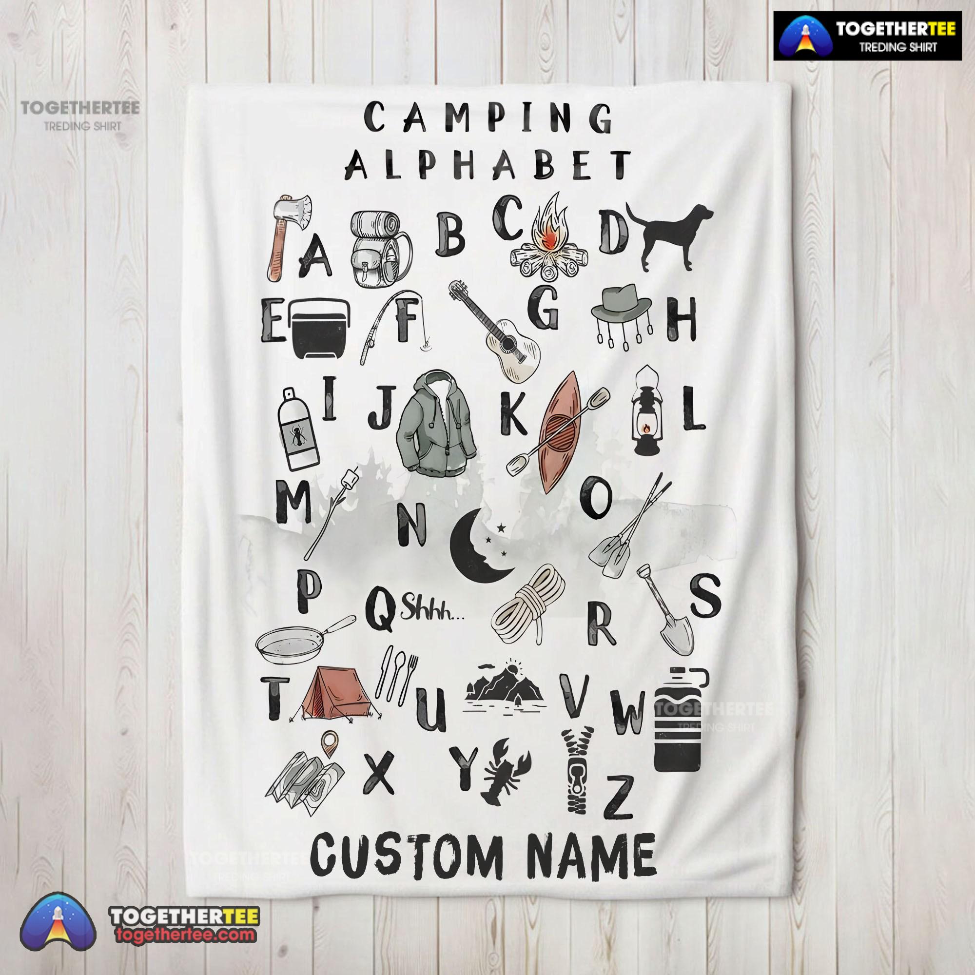 Official Camping Equipment Camping Alphabet Blanket Fleece Customized Blanket