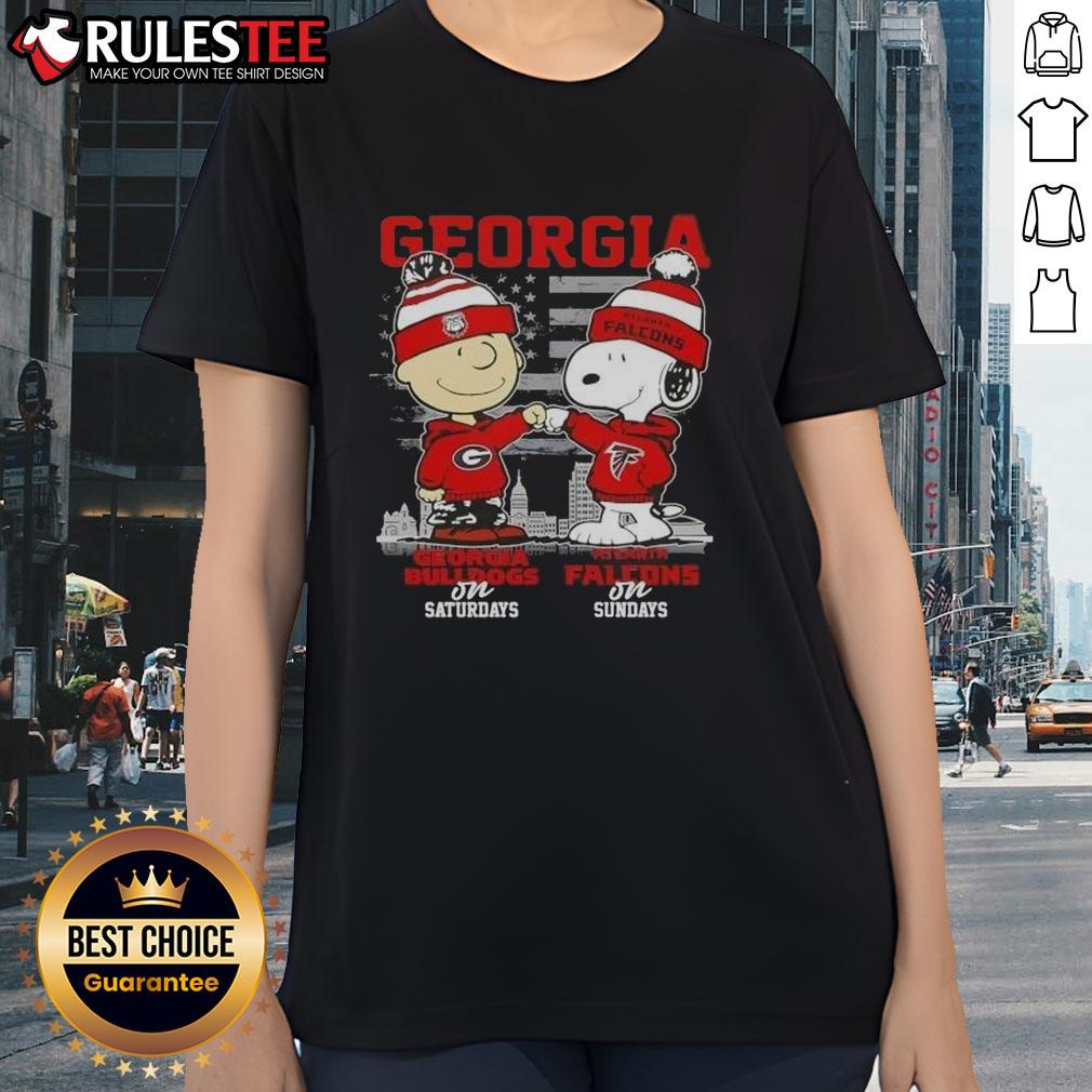 Good Charlie Brown Georgia Bulldogs on Saturdays x Snoopy Atlanta Falcons on Sundays Skyline T-Shirt - Image 3
