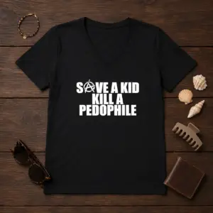 Alternative view of Good Save A Kid Kill A Pedophile Anarchy Symbol Message Shirt