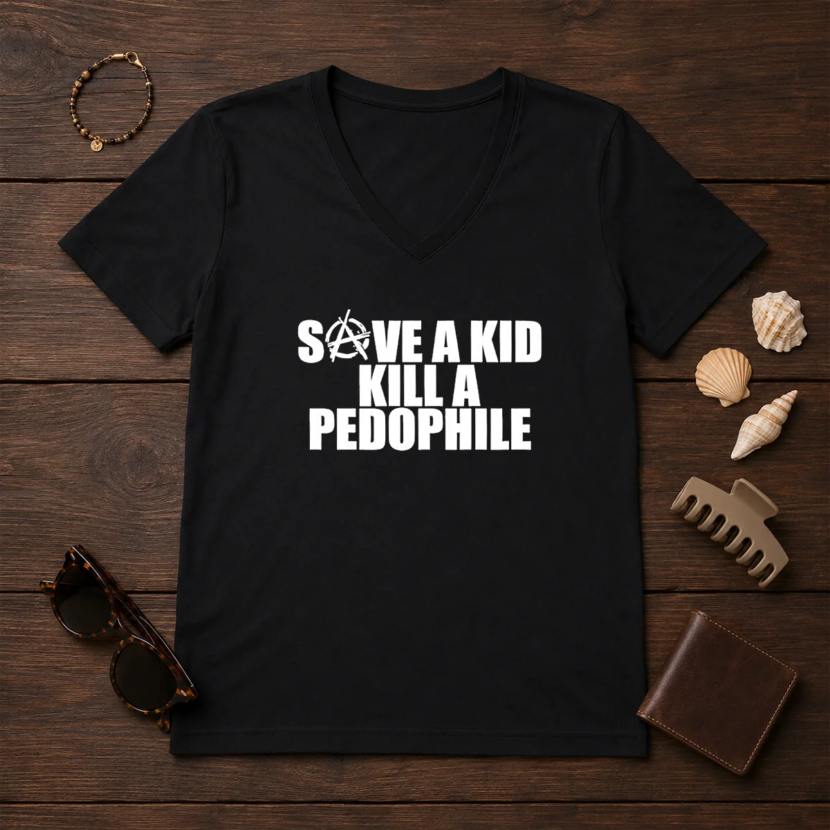 Good Save A Kid Kill A Pedophile Anarchy Symbol Message Shirt - Image 2