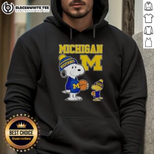 Alternative view of Top Snoopy And Woodstock Wearing Michigan Wolverines Jersey T-Shirt