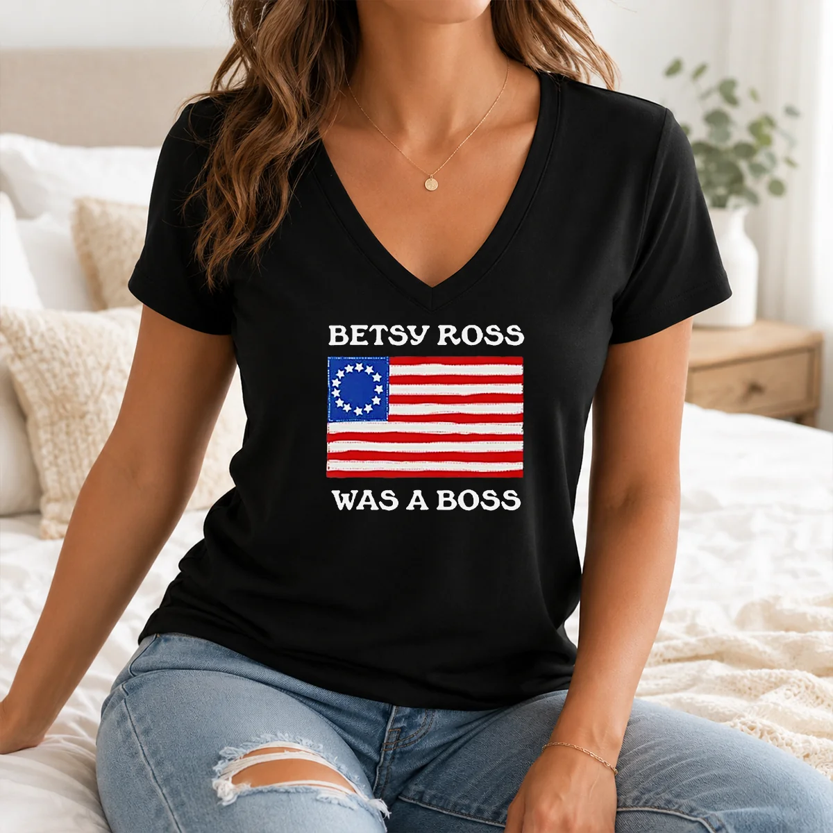 Pretty Hot Betsy Ross Was A Boss Revolutionary War Flag Shirt - Image 2
