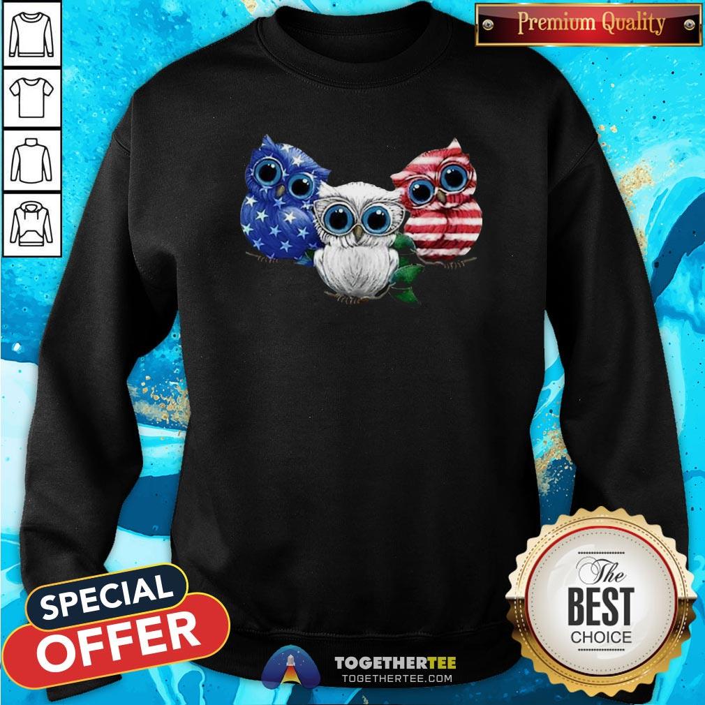 Cute Owls American Flag Shirt - Image 4
