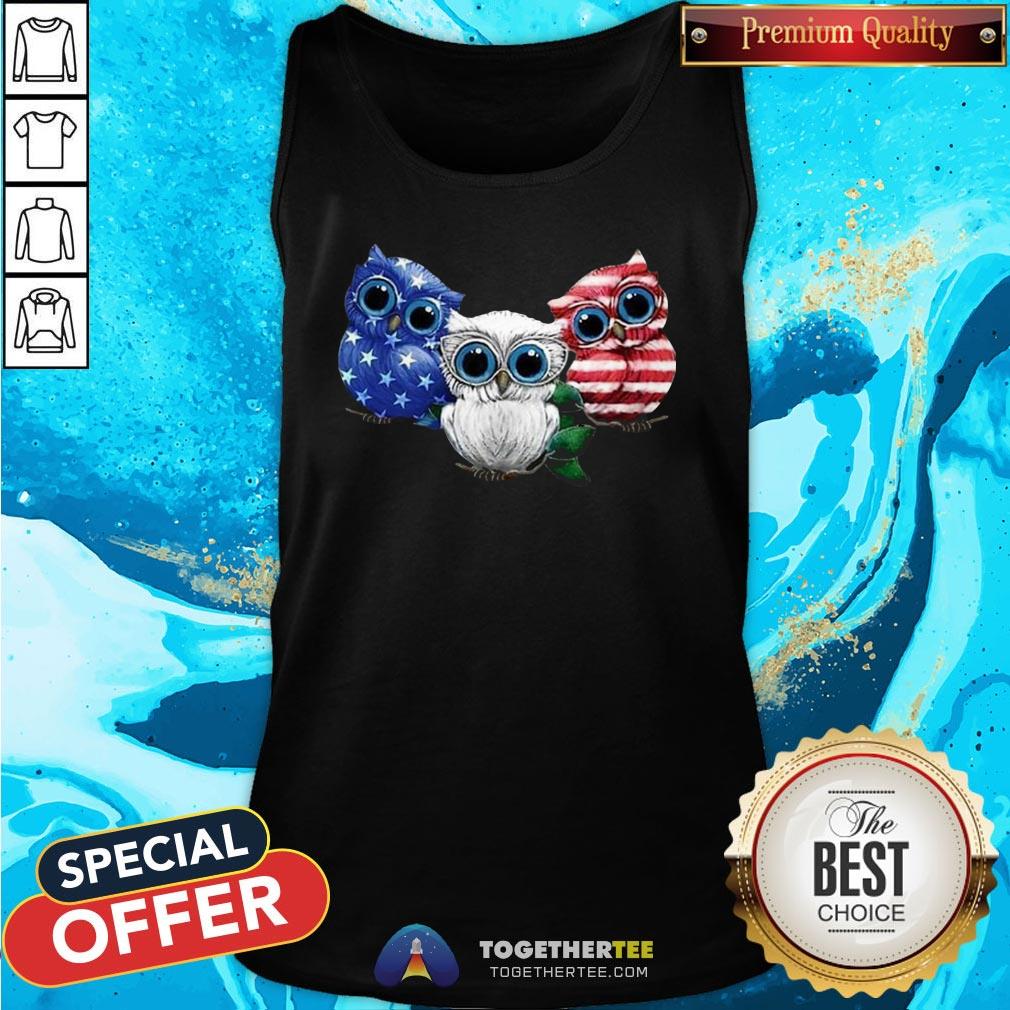 Cute Owls American Flag Shirt - Image 3