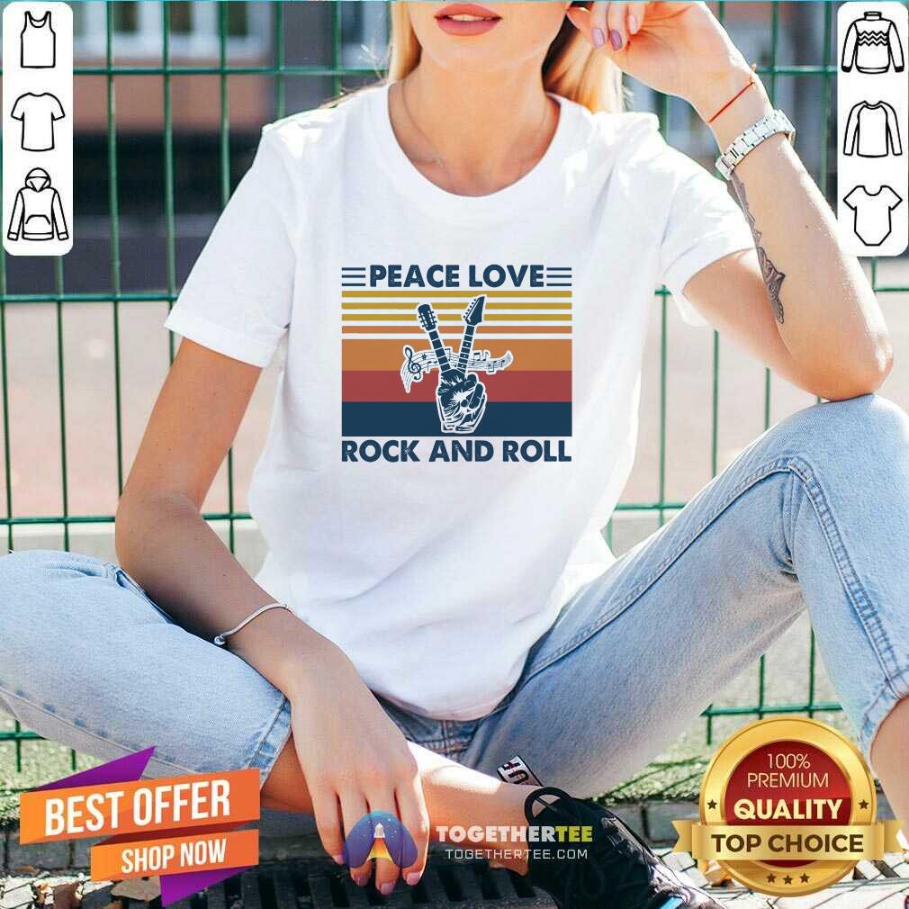 Awesome Peace Love Rock And Roll Vintage Shirt - Image 2