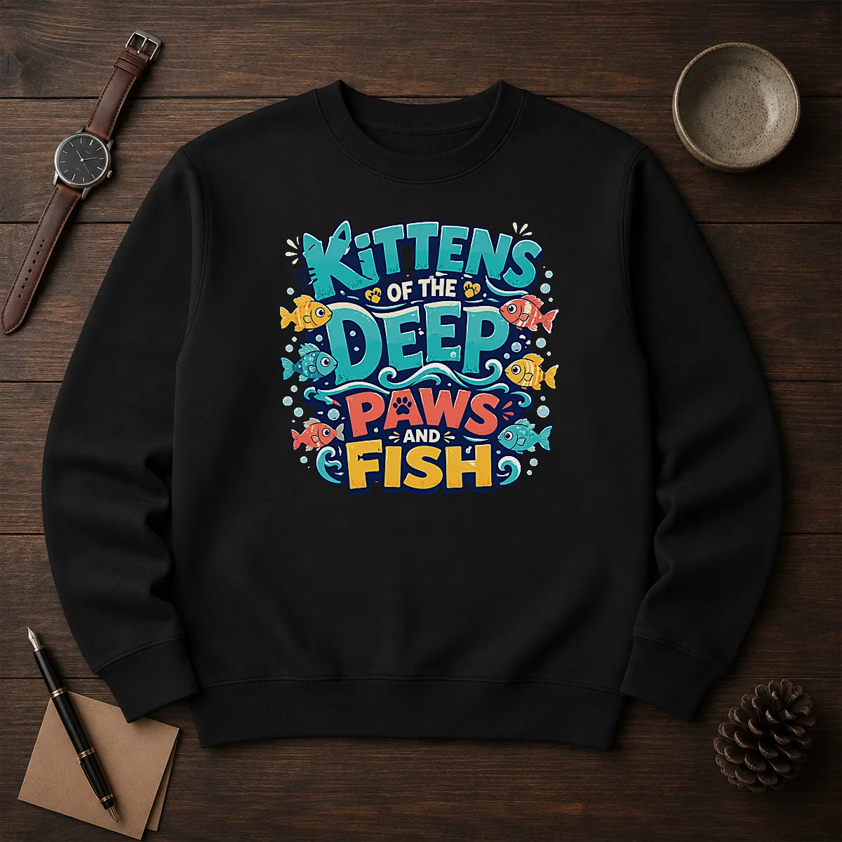 Premium Kittens Of The Deep Paws And Fish Typography Shirt - Image 7