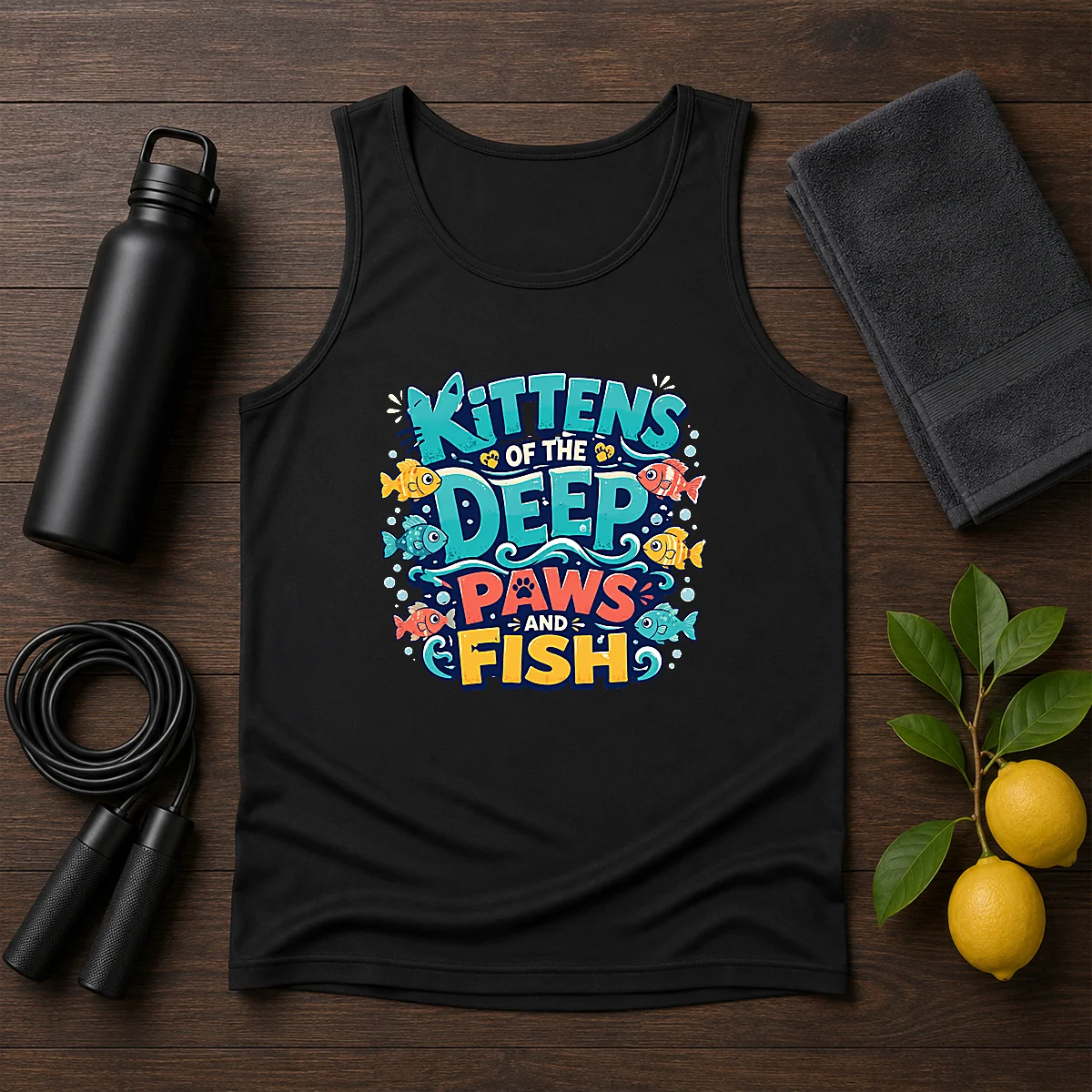 Premium Kittens Of The Deep Paws And Fish Typography Shirt - Image 3