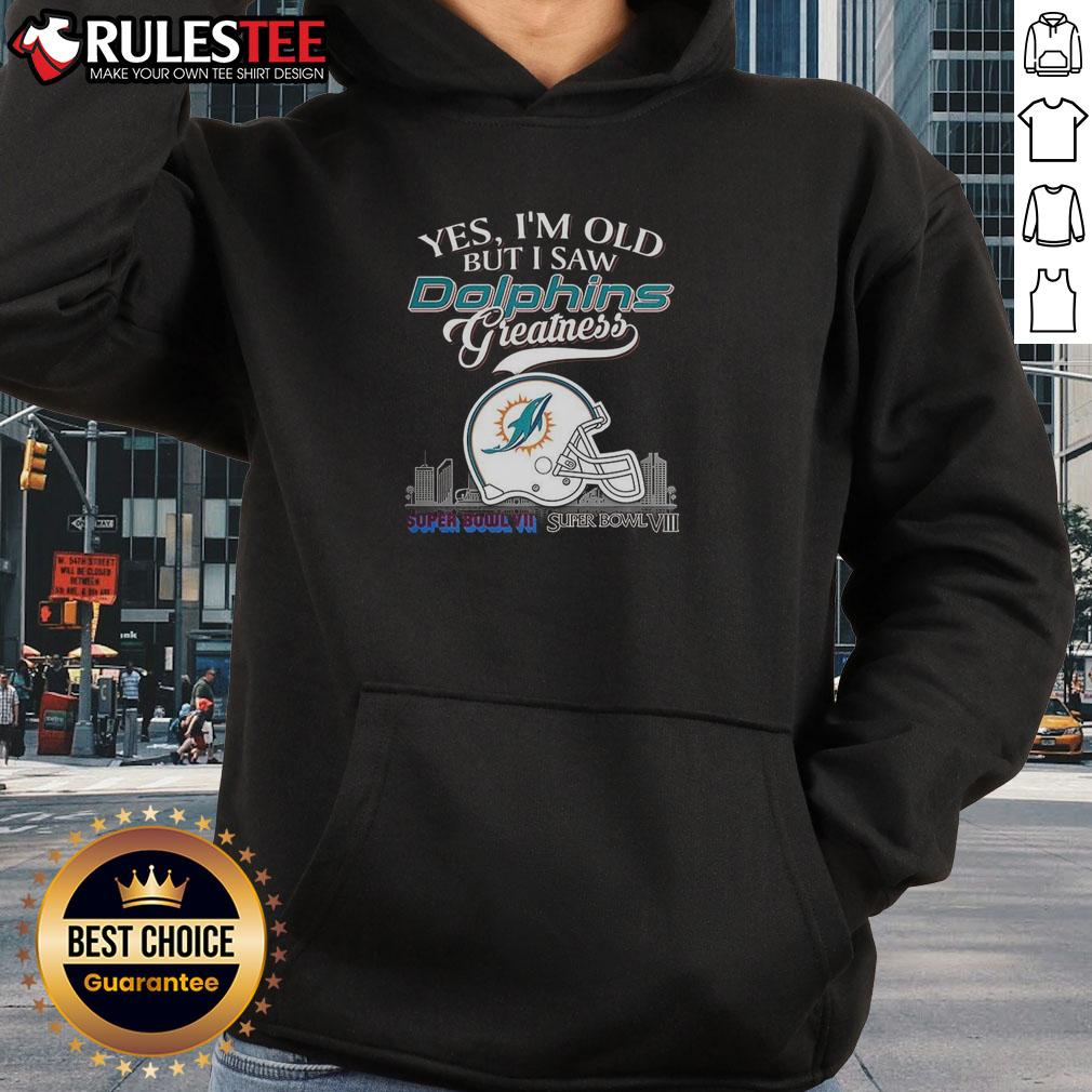 Awesome Yes I'm Old But I Saw Miami Dolphins Greatness Super Bowl Helmet Skyline T-Shirt - Image 2