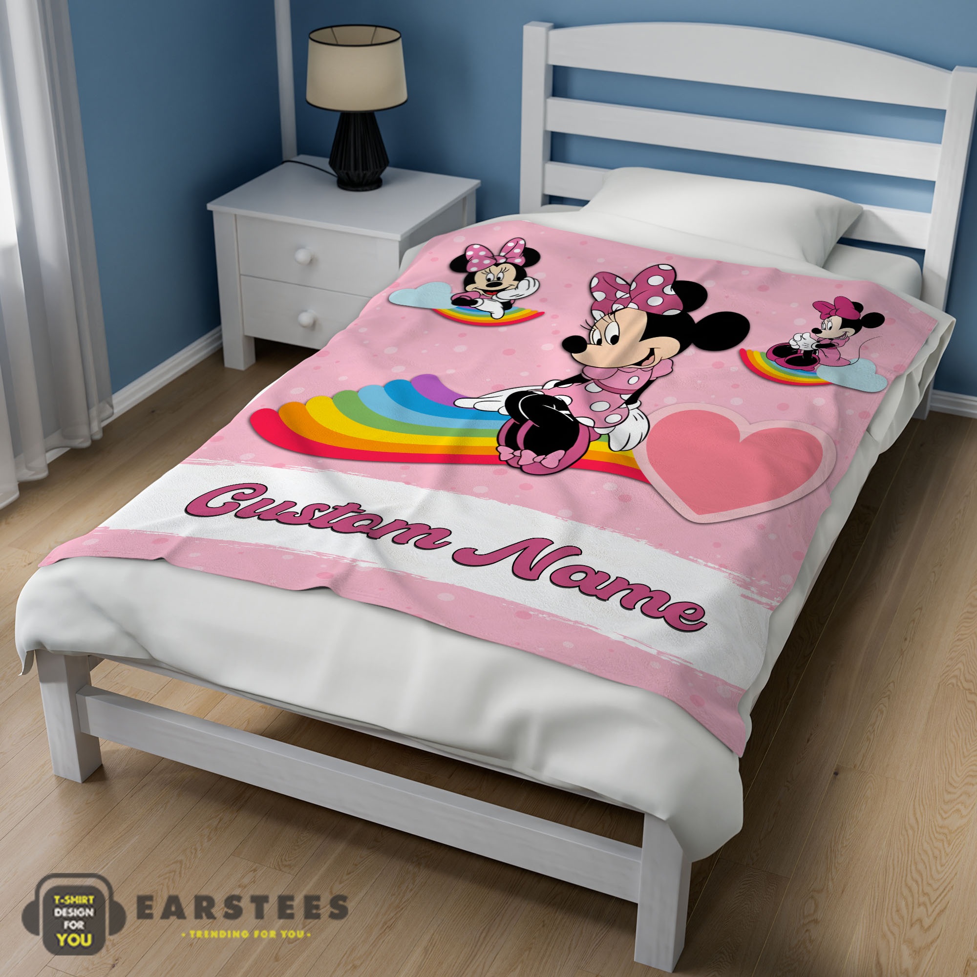 Good Disney Cartoon Minnie With Rainbow Blanket Fleece Customized Blanket - Image 3