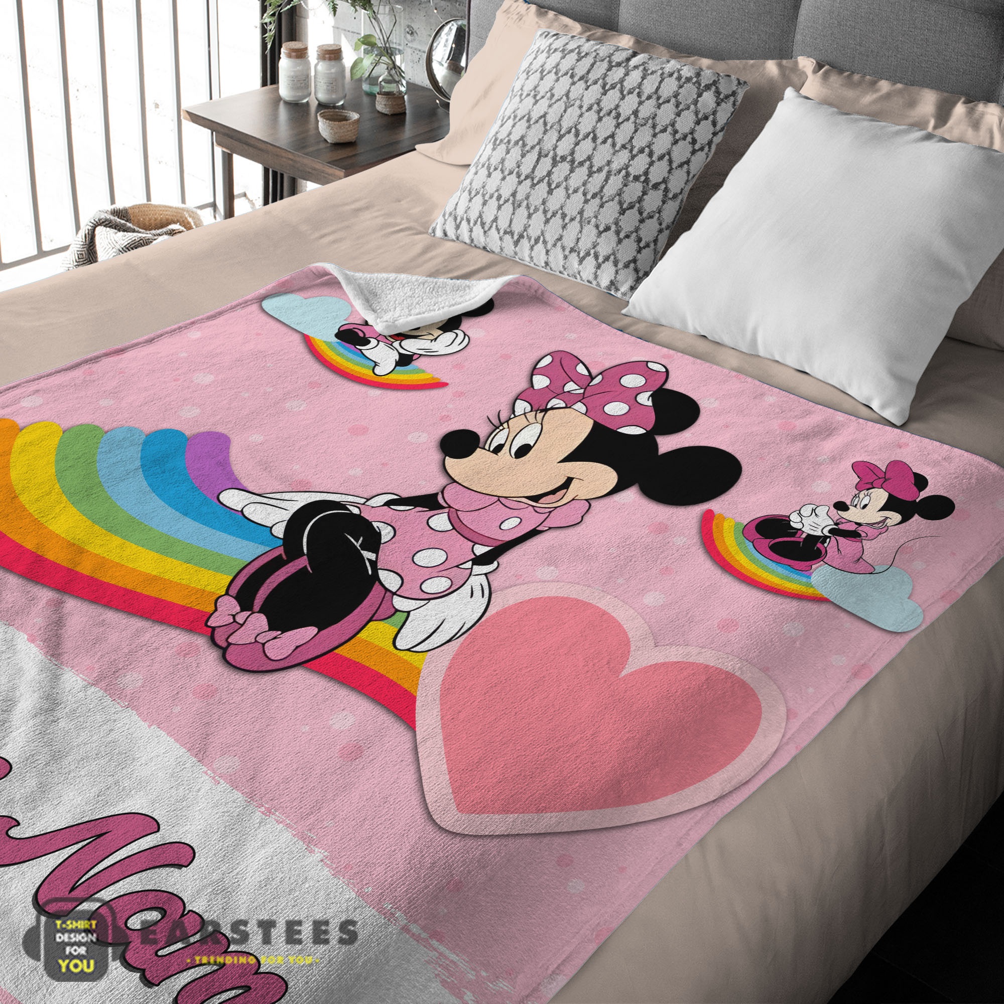 Good Disney Cartoon Minnie With Rainbow Blanket Fleece Customized Blanket - Image 2
