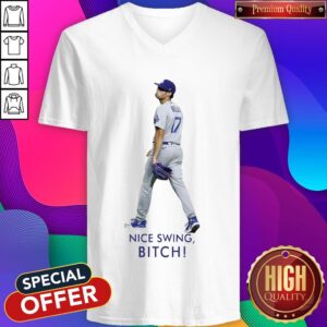 Alternative view of Joe Kelly Dodgers Nice Swing Baseball Raglan Shirt