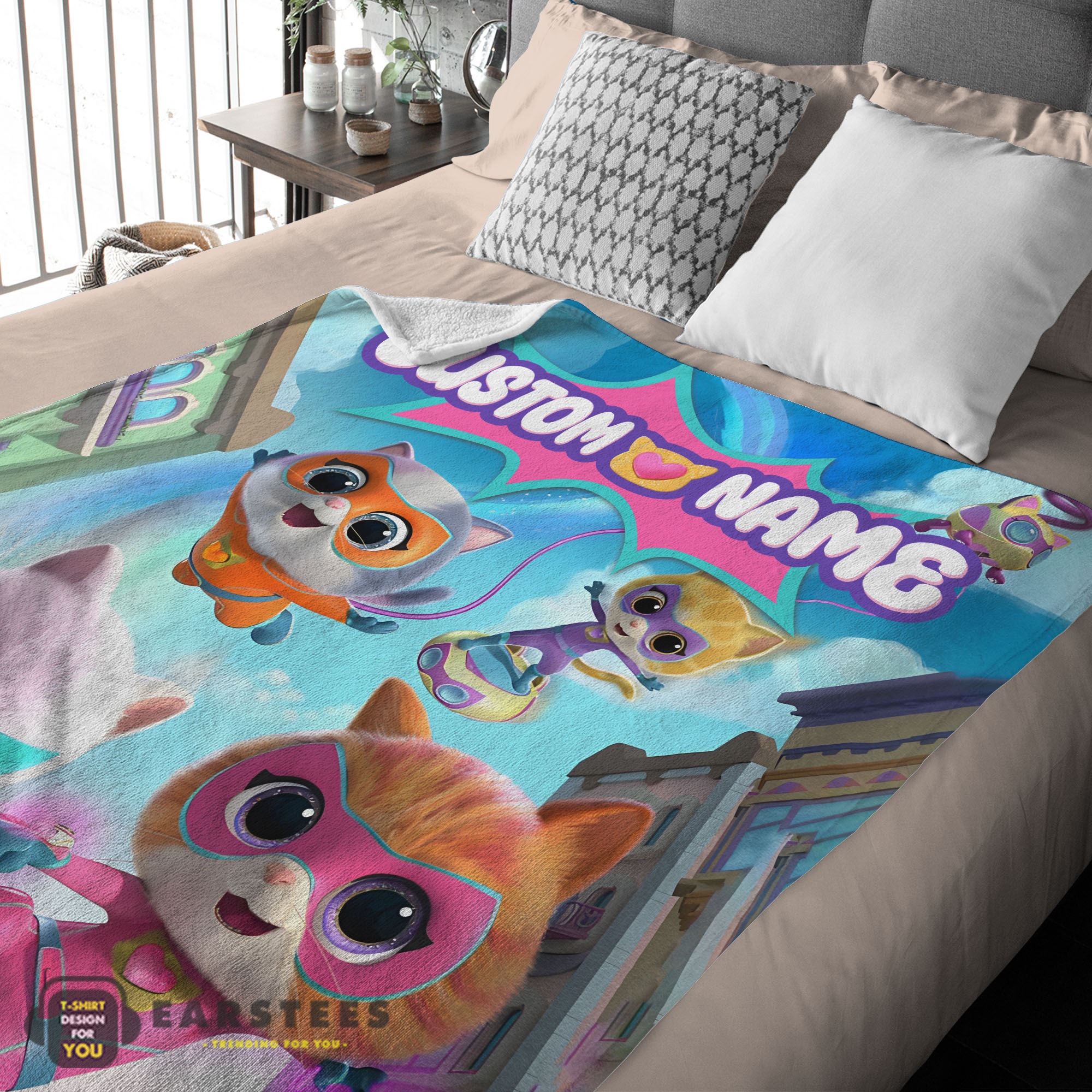 Good Disney Junior SuperKitties Chibi Cute Fleece Blanket – Customize Blanket - Image 2