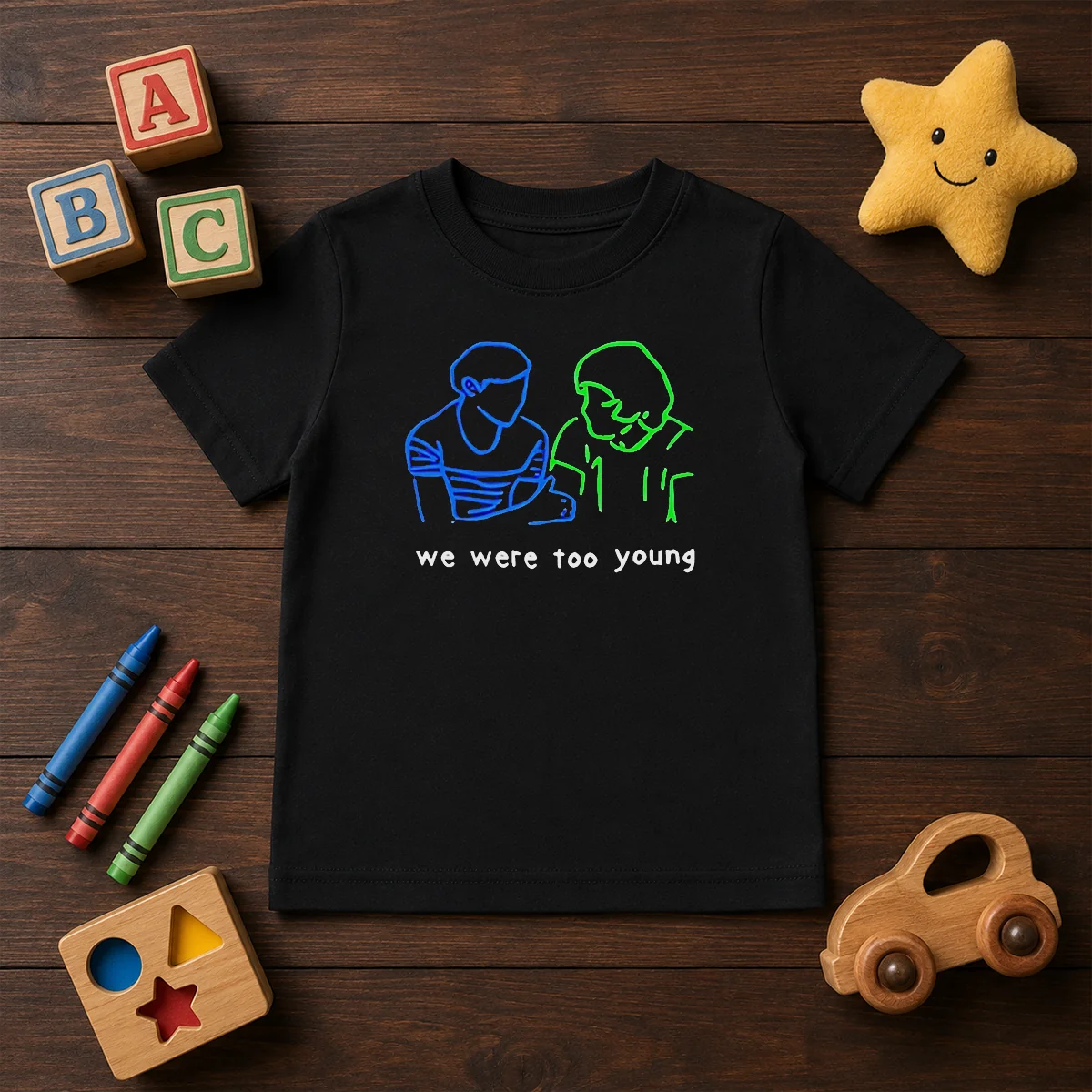 Premium We Were Too Young Line Art Couple Shirt - Image 9