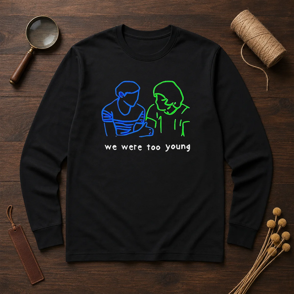 Premium We Were Too Young Line Art Couple Shirt - Image 6