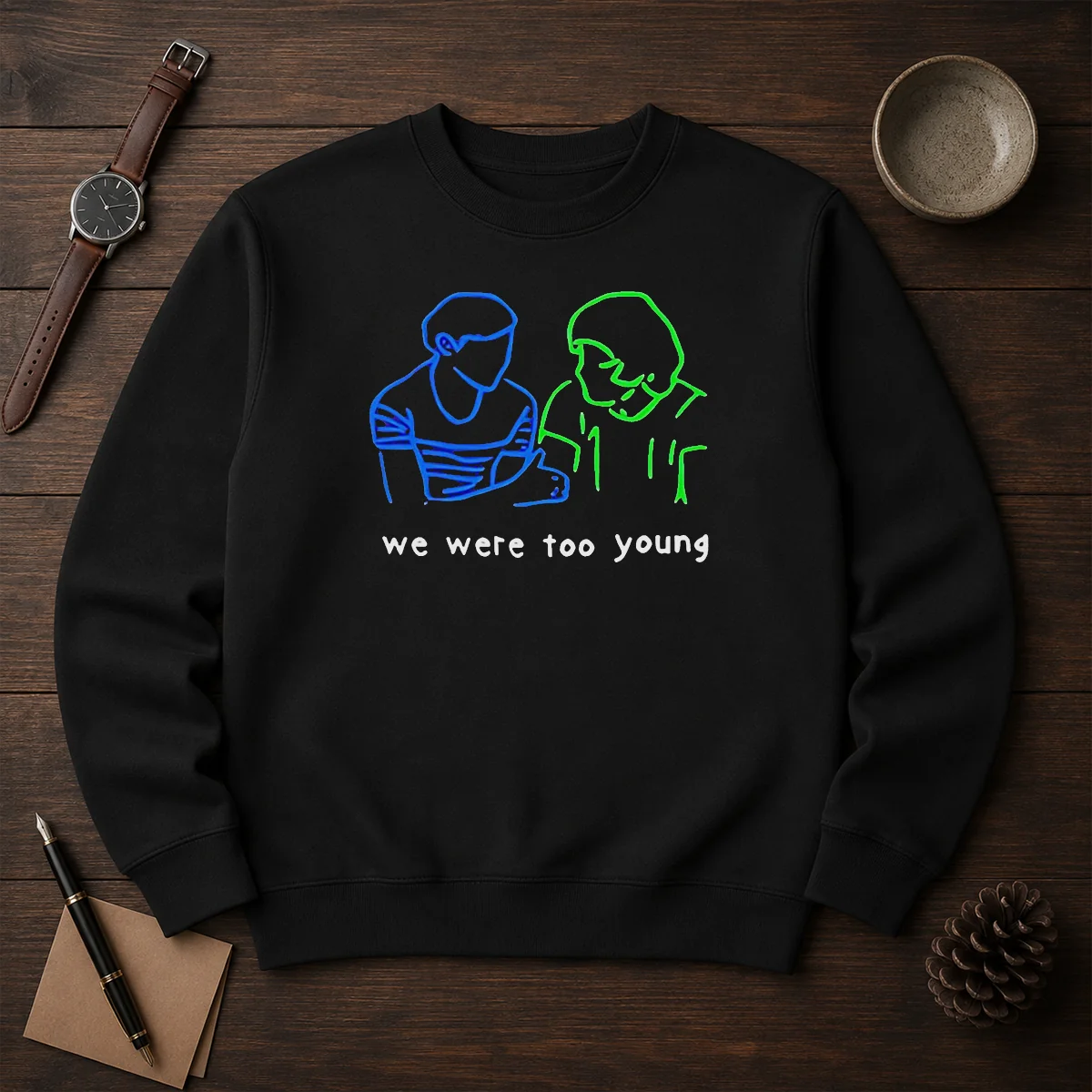 Premium We Were Too Young Line Art Couple Shirt - Image 7