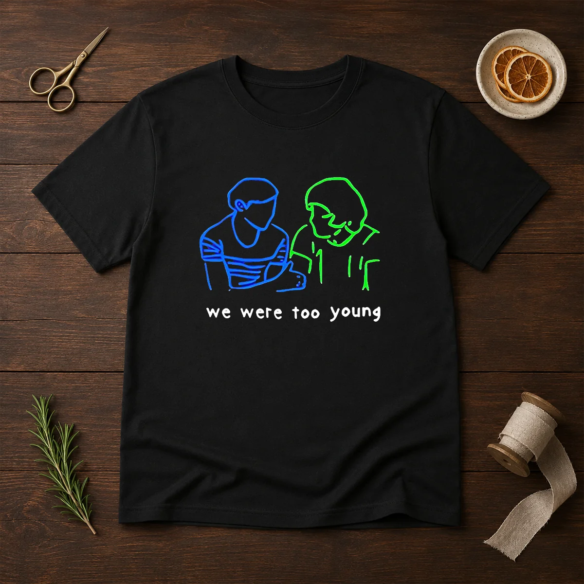 Premium We Were Too Young Line Art Couple Shirt