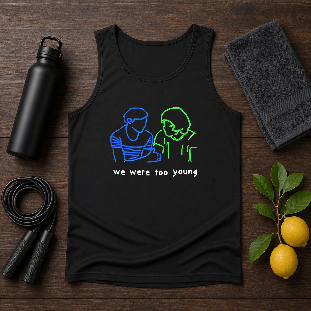 Premium We Were Too Young Line Art Couple Shirt - Image 3