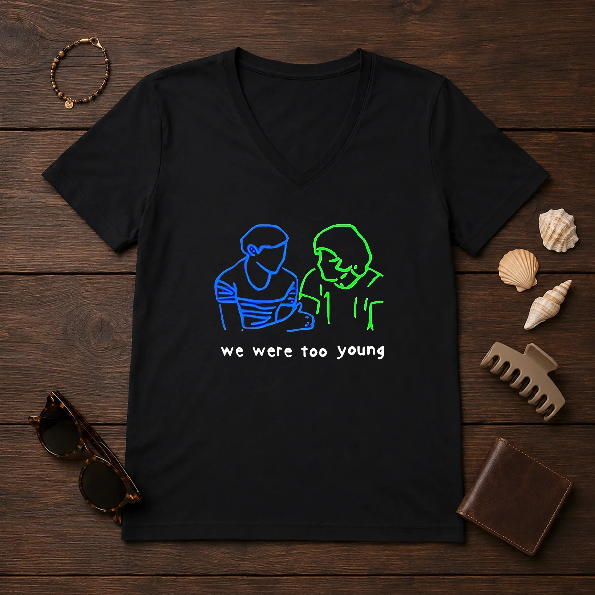 Premium We Were Too Young Line Art Couple Shirt - Image 2