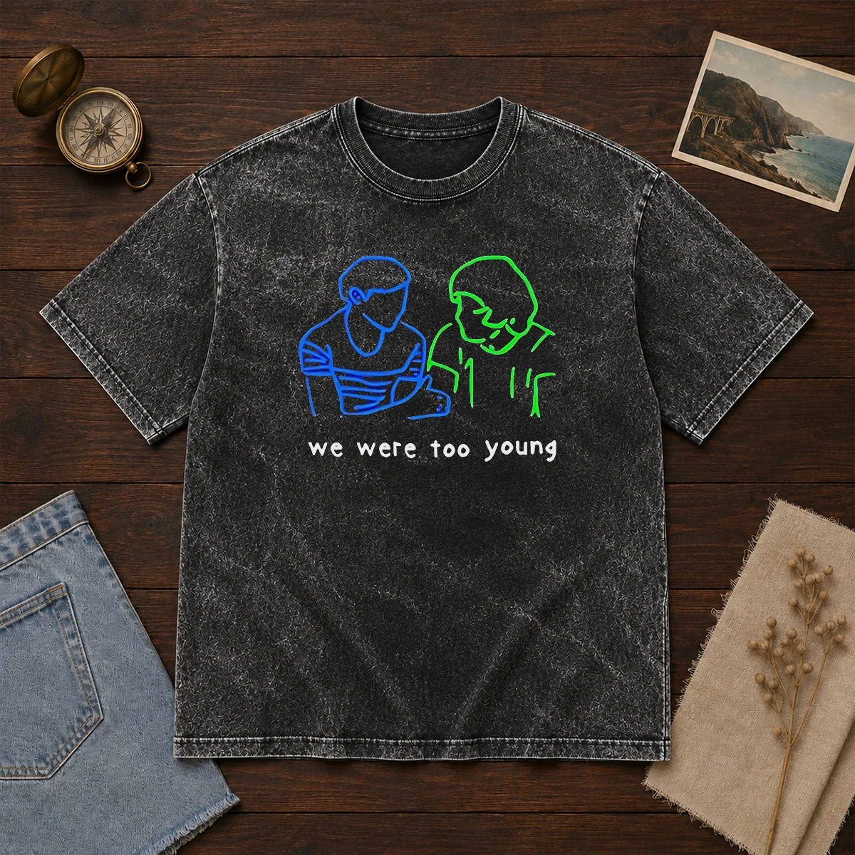 Premium We Were Too Young Line Art Couple Shirt - Image 8