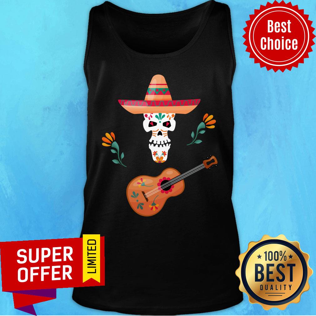 Guitar Day Of Dead Dia De Muertos Sugar Skull Shirt - Image 4